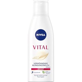NIVEA VITAL Pampering - Leche limpiadora para pieles maduras 6.76 fl oz (6.8 fl oz), limpiador facial diario suave de importación alemana, loción desm