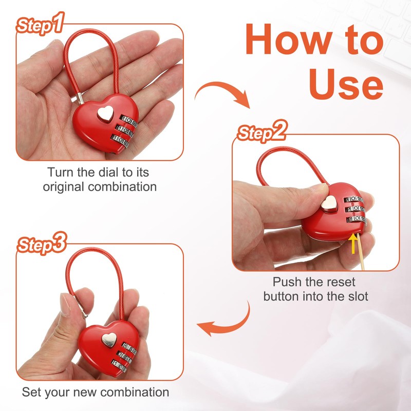 PATIKIL 3 Digit Cable Combination Lock, 3 Pcs Heart Shape