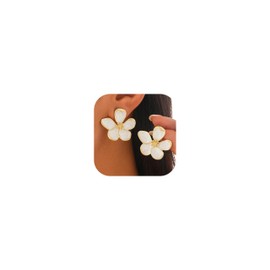 Gold Statement Flower Earrings for Women Trendy Pink Flower Dangle Drop Earrings Spring Statement Jewelry Fashion Accessories for Wedding Gifts