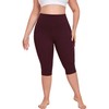 Plus Size Capri Leggings for Women with Pockets, Deep Wine