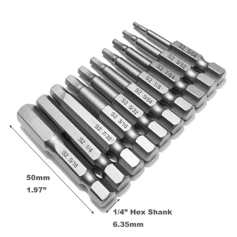 Bestgle 10pcs 5/64-5/16 Magnetic Inner Hexagon Head Screwdriver Bits Set