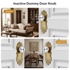 ToPToToo Vintage Brass Dummy Door Knob Interior, Antique Single Side Glass Closet Door Knobs Replacement Vintage Crystal Cabinet Dummy Door Handles No Lock,2 Pack