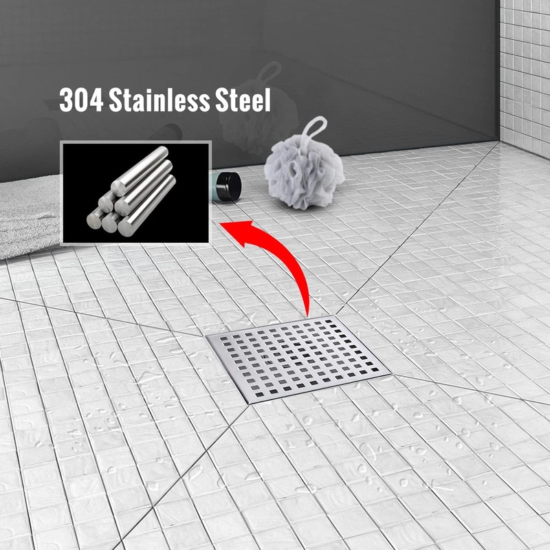 Linear Shower Drain with Grid Cover, Professional Brushed 304 Stainless