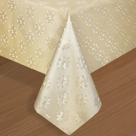 FAVE Flower Gold Vinyl Tablecloth, Waterproof Wipeable 54x54 Inch Square Tablecloth for Parties, Weddings, Home Decor & Outdoor Dining