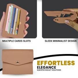 FATASH Women's Credit Card Holder: Slim, RFID-Blocking Envelope Design, Ideal Travel Accessory, Front Pocket Leather Wallet - Peach