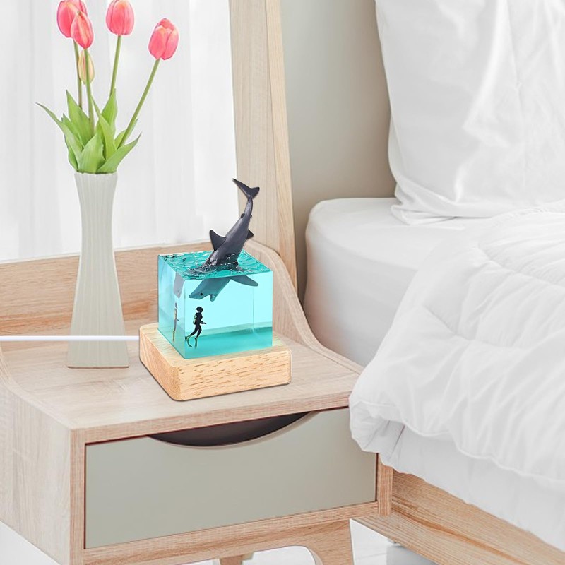 cimsfcor Epoxy Resin Shark Night Light, Night Lamp with Humpback