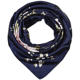 Corciova - Bufanda cuadrada grande de 35 x 35 pulgadas para mujer, diadema rizada, para dormir por la noche, pañuelo de moda, 246 Flores florales azul marino, L