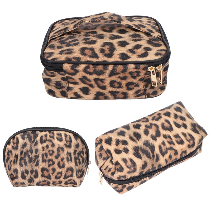 3pcs Makeup Cosmetic Storage Bag PU Leather Waterproof Zipper Closure