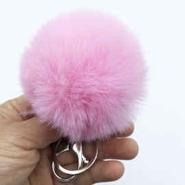 Unpafcxddyig Artificial Rabbit Fur Pom Pom Keychain Fluffy Plush Ball Pom Key Ring for Women Handbag Bag Accessories,pink