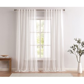 CANNON – Textured Sheer Window Panel Pair with Rod Pocket (50” x 84”) – Durable Material – White