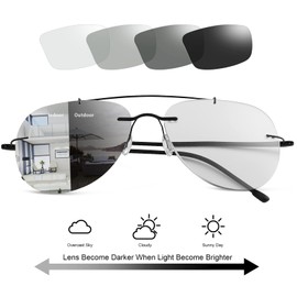 PEEPAI Photochromic Progressive Multifocal Reading Glasses Sunglasses UV Sun Reader Anti Blue Light Glare Lightweight Eyeglasses for Men Women 3.5