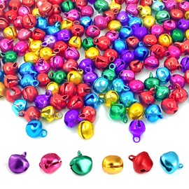 Alethron Bells, Pack of 200 Colourful Bells for Crafts, Small Bell with Eyelet, Bells, Metal Bells for Wedding Crafts, Jewellery, Pet Bells, 10 mm (7 Colours)