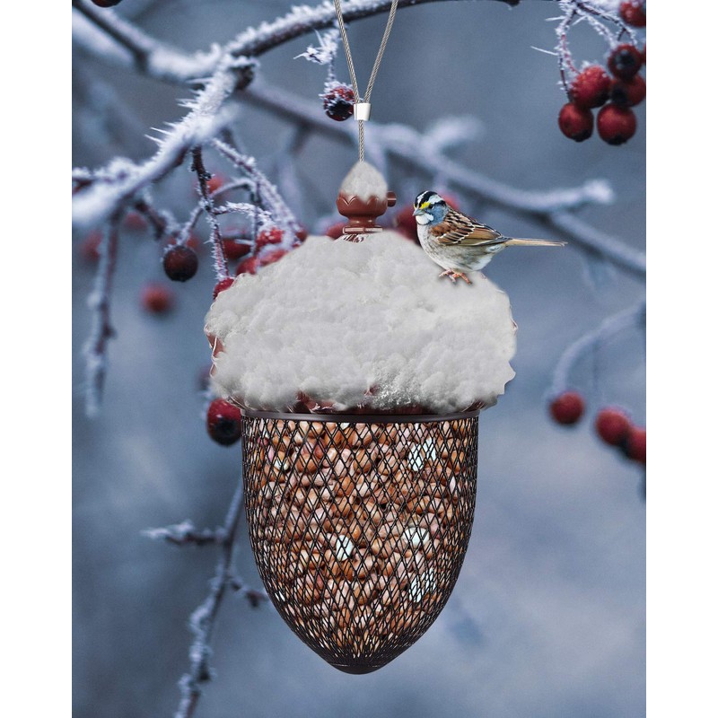 KALLAK Metal Acorn Hanging Bird Feeder Outdoor Decoration