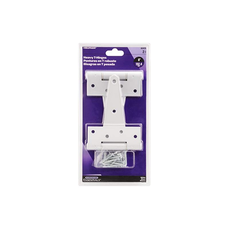 Hardware Essentials 853378 Heavy Duty T-Hinges - White 6" 2-Pack