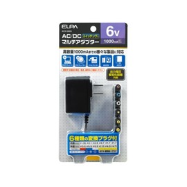 エルパ (ELPA) AC-DCマルチアダプター 変換アダプタ AC100V 50/60Hz 定格出力:DC6V/1000mA 約1.8m ACD-060S
