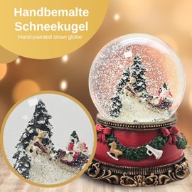 Snow Globe Christmas Music Box Santa in Sleigh Base Christmas Red Fir Garland with Music Box Shaking Ball Christmas Decoration W: 10 cm H: 14 cm | 20276