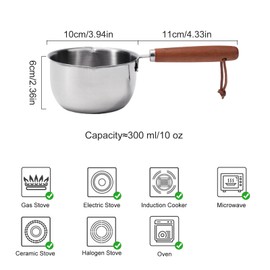 Stainless Steel Hot Oil Pan With Wooden Handle Breakfast Pot Milk Pan Small Saucepan For Making Sauces Reheating Soup Heating Milk(300ml)