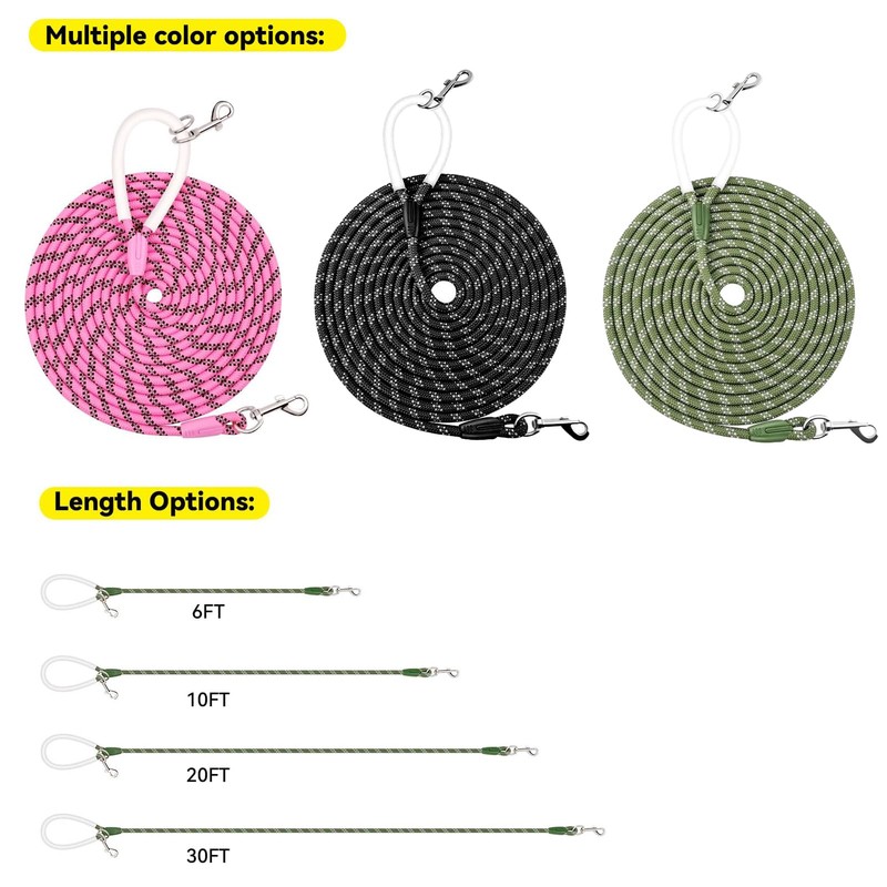 Codepets Nylon Dog Leash 6FT 10FT 20FT 30FT Diameter 2/5