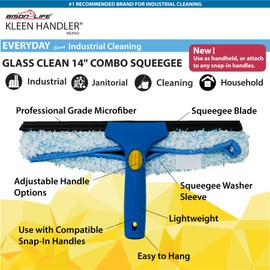 Kleen Handler Professional 2-in-1 Squeegee for Window Cleaning Tool Combo - 14" Squeegee & Microfiber Scrubber Sleeve, Window Glass Cleaning Kit for Commercial & Residential Use