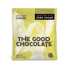 The Good Chocolate - Ginger Chocolate Squares, Zero Sugar, Lower Net Carb Snack, Lower Calorie, Vegan Chocolate Candy, 18 Square Family Pack