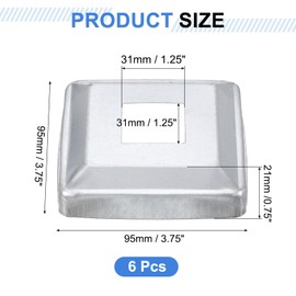 sourcing map 6Pcs Post Base Cover, 3.75"x3.75" (Internal Size 1.2"x1.2") Metal Integral Style Post Skirt, Porch Column Wrap for Post Fence Deck Cable Railing Baluster Stair Rails, Silver