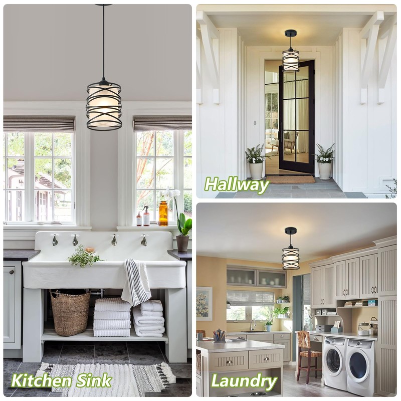 3 PACK Frosted Glass Pendant Light Fixtures 6.3Inch Spiral Metal