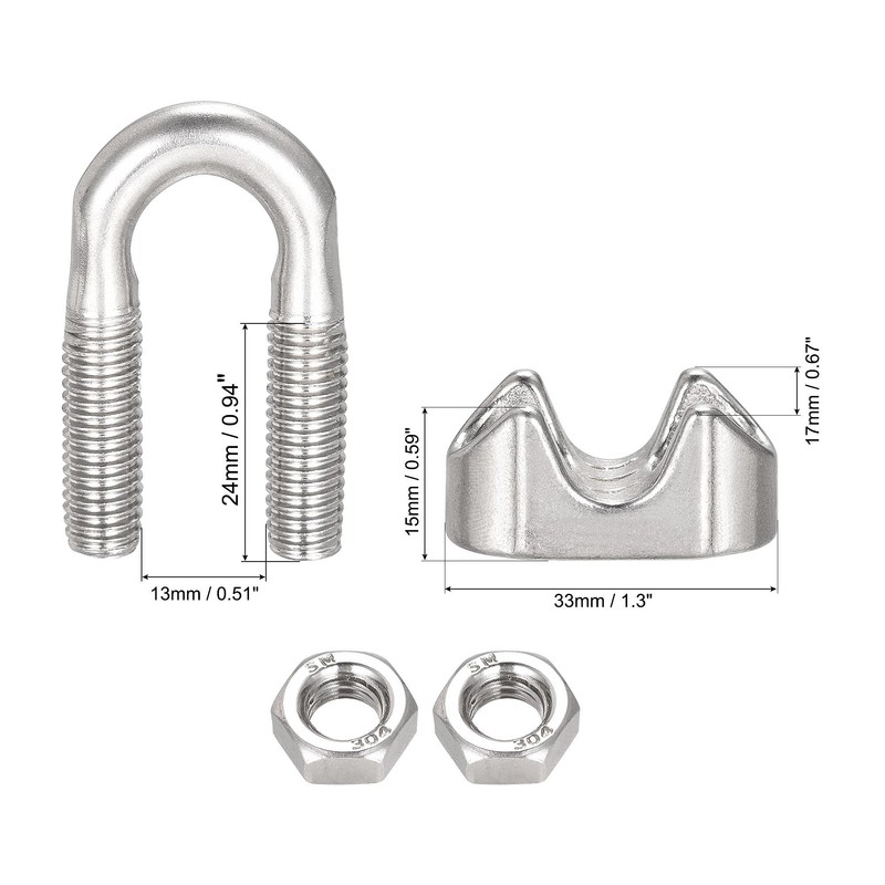 sourcing map Wire Rope Clip Clamp M10 304 Stainless Steel