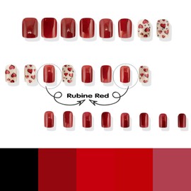 Valentines Press on Nails Short Square Fake Nails Red False Nails with Diamond Designs Heart Glossy Stick on Nails Glue on Nails Red Valentines Nails Acrylic Nails for Women Girls 24 Pcs
