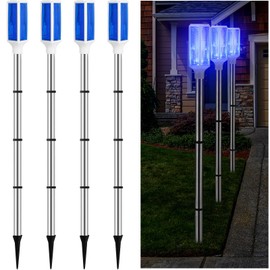 Macarrie 4 Pcs Solar Powered Driveway Markers Reflective Lights Driveway Reflectors on Poles for Snow Road Outdoor Yard Entrance (Blue)