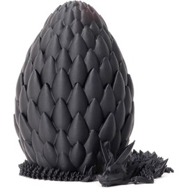 3D Printed Dragon Egg with Dragon with Wings, 22 cm Flying Dragon Toy, Dragon in the Egg and Emotional Joints Crystal Dragon with Three Magnetic Clasps, Desk Decoration (Black)