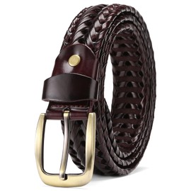 SENDEFN Leather Braided Belts for Men, 1 3/8" Casual Woven Leather Belt for Men Jeans Golf Dress Pants with Gift Box