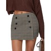 EXLURA Womens Tweed Plaid Bodycon Mini Skirts High Elastic Wasit