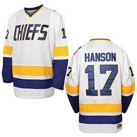 Hanson Brothers Hockey Jersey 16 Charlestown Chiefs 17 Jeff Slap Shot 18 Movie Hockey Jersey Blue White S-3XL (17 White, XX-Large)
