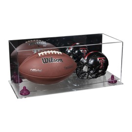 Better Display Cases Acrylic Full Size Football and Mini Helmet Display Case with Mirror Case, Purple Risers and Clear Base 19.25" x 8.25" x 8" (B47/A103)