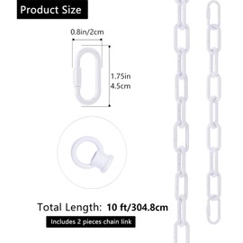 10 Feet White Light Fixture Chain, Adjustable Extension Chain with Connection Locks for Light Fixture, Maximum Load is 66 Pounds