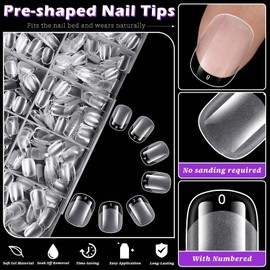LoveOurHome 750pc Extra Short Squoval Nail Tips Clear Fake Nails XS Short Round Square Gel Nail Tips Full Cover Acrylic Nails Clear Press on Nails 15 Sizes False Fingernail for Gel Nail Extension
