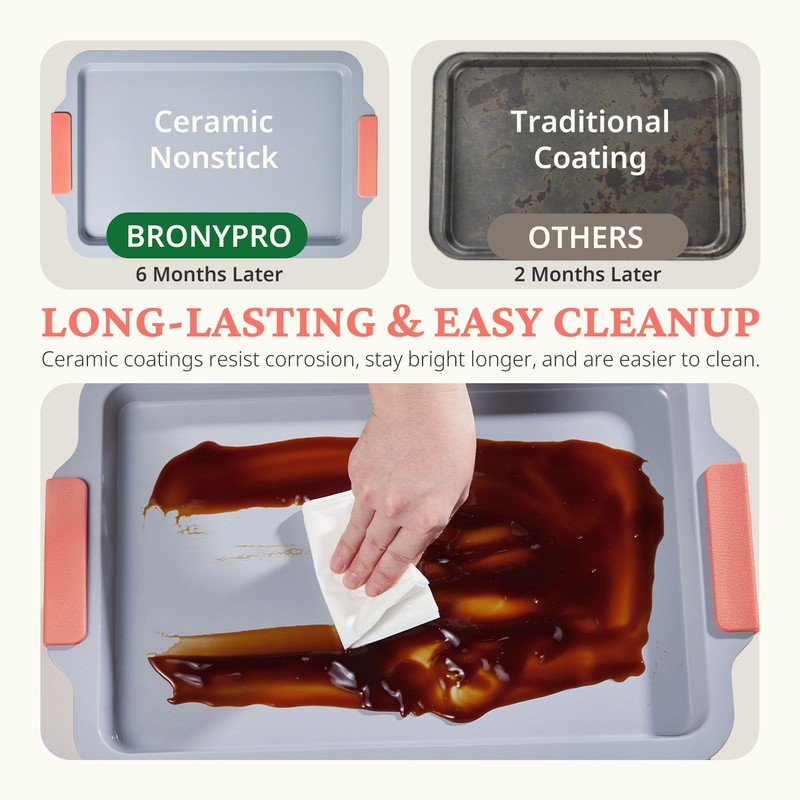 BRONYPRO Non Stick Ceramic Baking Sheet Pan Set of 3,