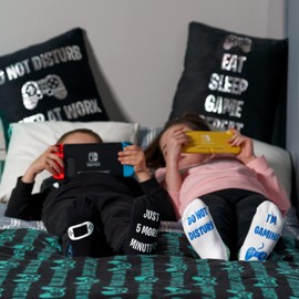 Kids Novelty Gaming Socks 2 Pack - "Do Not Disturb, I'm Gaming" & "Just 5 More Minutes" (Kids age 5-9)