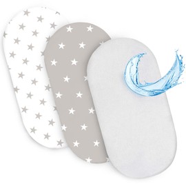 Fitted Sheet Pram Baby Fitted Sheets Set of 3: 75 x 35 cm - 2 x Flat Sheet + 1 x Waterproof Mattress Protector - Baby Cot Accessories for Cot Bed Side Cot Bassinet