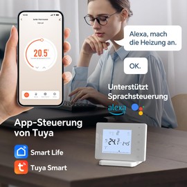 Beok Smart Thermostat for Gas Boiler, RF and WiFi Controlled Thermostats, Wireless Programmable Heating Thermostat, Compatible with Tuya App Alexa Voice Control