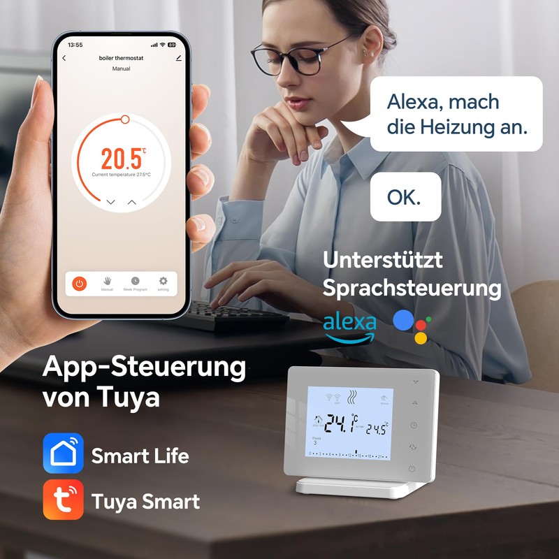 Beok Smart Thermostat for Gas Boiler, RF and WiFi Controlled