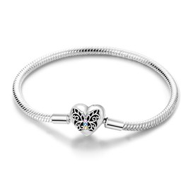 KUNSIR 925 Sterling Silver Snake Chain Bracelet Butterfly Bracelets with 5A Cubic Zirconia for Women Teen