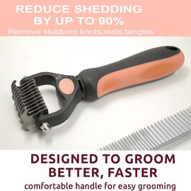 BeautyTrack Pet Dematting Comb Set, Dual-Sided Grooming Rake for Dogs and Cats, Professional Deshedding Tool with Stainless Steel Teeth, Pet Grooming Rake and Brushes for Small & Medium (Melon, S)