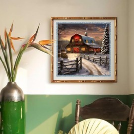 STGLCR Christmas Snowy Night Diamond Painting Kits,Winter Diamond Art Kit for Adults,Red House 5D Paint with Diamond Full Drill for Beginners Wall Decor12x16