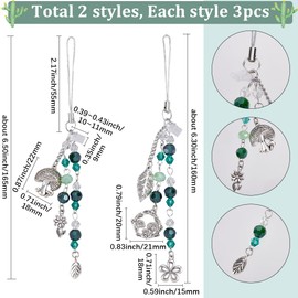 SUNNYCLUE 1 Box 6Pcs Phone Charm Dust Plug Charm Phone Charms Strap Spring Mushroom Flower Leaf Charms Green Beads Cellphone Charms Anti Dust Plugs for Women Adult Moblie Phone Port Decoration, Alloy,