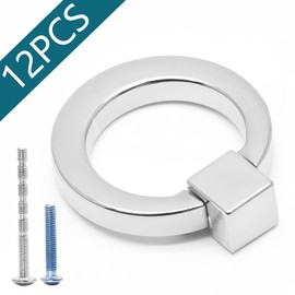 Jiozermi 12 Pcs Cabinet Knobs, Metal Ring Pull Handles, Hardware Drawer Pulls Rings, Single Hole Handles for Cabinet Drawer Cupboard Wardrobe, 1.6” OD, Silver