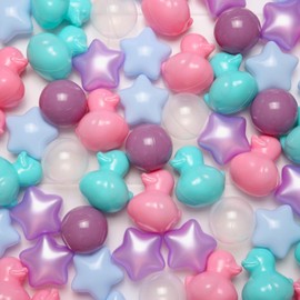 Purple Ball Pit Balls Shapes Pastel, Duck Star Shape Non Toxic for Toddlers Kids Baby Girls Boys Dogs Soft Play, Party, 100 pcs Pink Green Purple