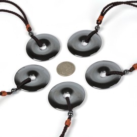 Peace Donut Healing Crystal 50mm Round Shaped Stone Pendant Braided Cord Healing Crystal Stone Spiritual Necklace for Men Women 28 Inch, Stone, Agate