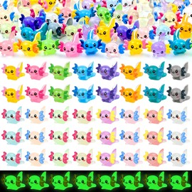 Feivando 40 Pcs Mini Resin Axolotls Figures Glow in the Dark Small Little Tiny Luminous Animals Axolotls to Hide Garden Miniature Figurines for Dollhouse Micro Landscape Aquarium Decoration DIY Crafts