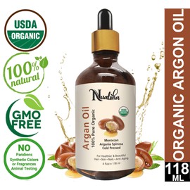 Nualoha Organic Argan Oil For Hair Growth , Skin, Nails, Anti-Aging Face Moisturizer, 100% Pure Cold Pressed Moroccan Argon Carrier Oil for Soaps, Lotions, Essential Oils and Hair Conditioners - 118 ML